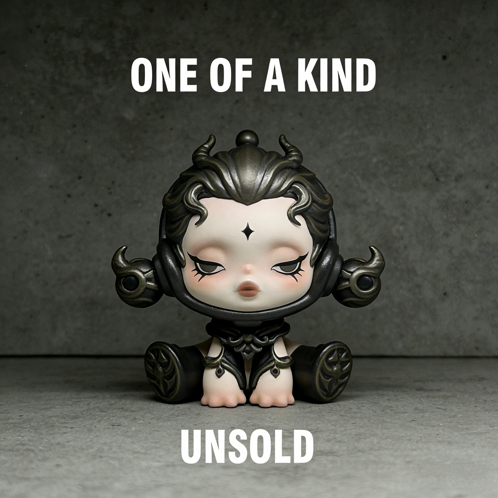 AetherMuse Celestial Chibi Art Toy | Handmade Antiqued Silver Fantasy Figurine with Third-Eye Mark (One-of-a-Kind Unsold Prototype Edition)